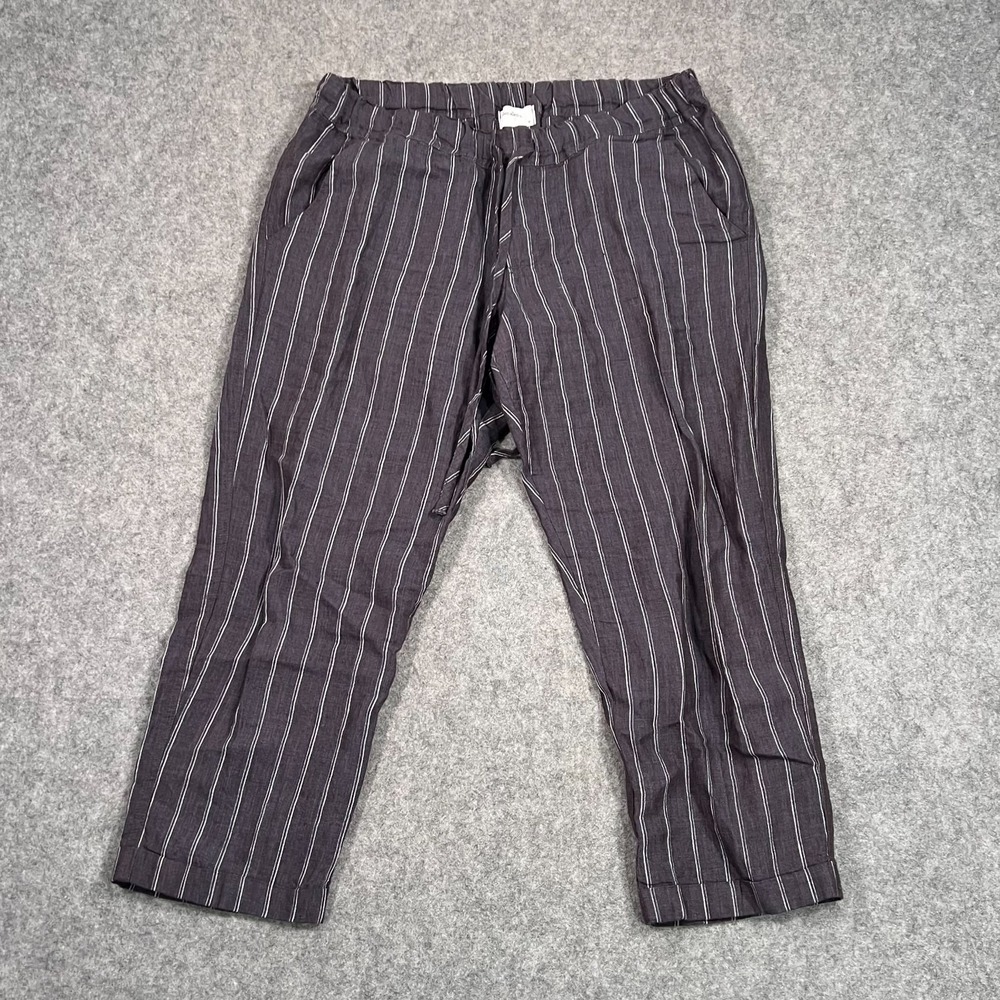 Allen Allen‎ Gray Chambray Linen Drawstring Cropped Pants Women's Size Medium
